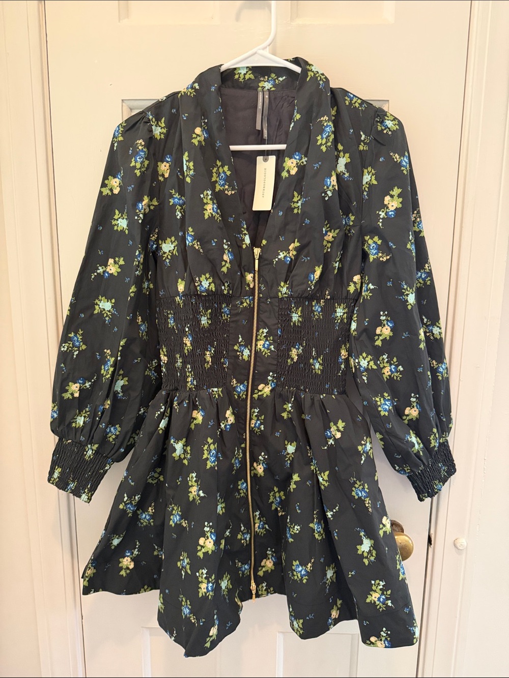 NWT Anthropologie Black Floral Peplum Zip Jacket